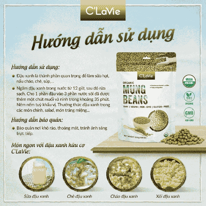 Hướng dẫn sử dụng đậu xanh C’LaVie 200g