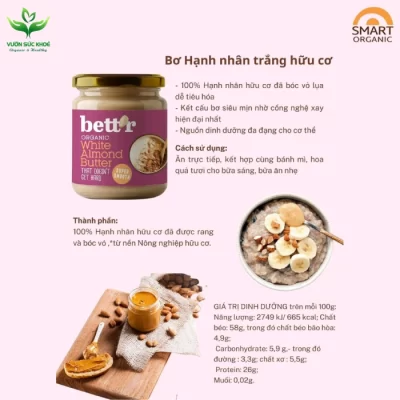 Bơ hạnh nhân trắng đã bóc vỏ hữu cơ 250Gr