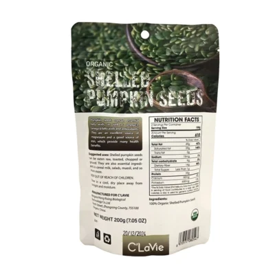 Hạt bí hữu cơ đã tách vỏ C’LaVie 200gr được chọn lọc từ nguồn nguyên liệu sạch